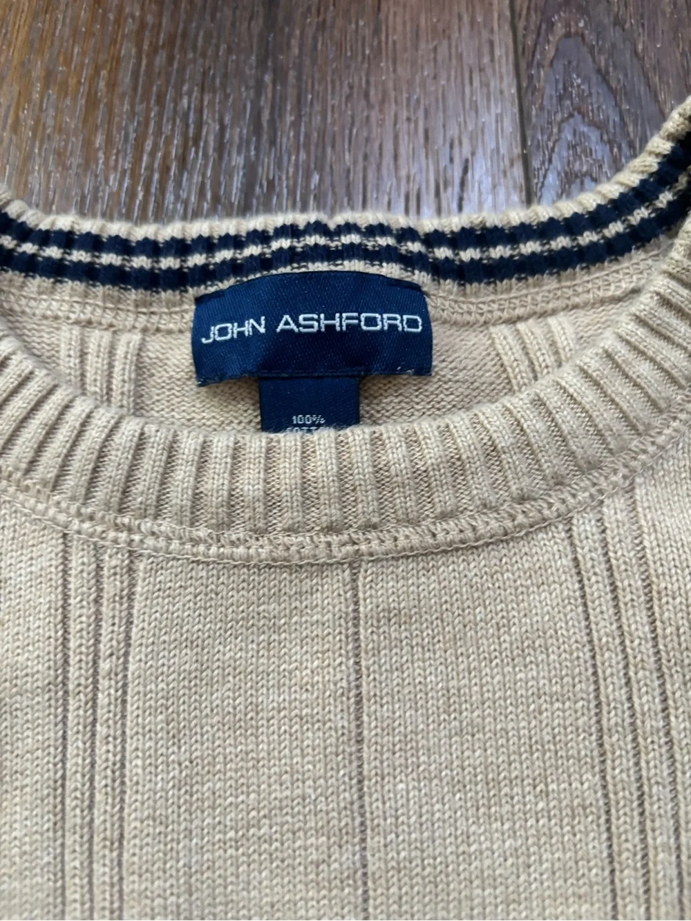 John Ashford Men's Beige Crewneck Ribbed Sweater Size Large